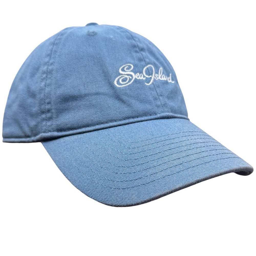 Sea Island Resort Hat Faded Blue Cotton Adjustable Strapback Baseball Cap